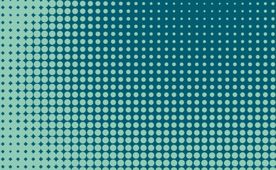 70s vintage blue pop art dots halftone background banner. Template for presentation, social media, creative studio, website landing page.