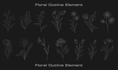 floral outline element set
