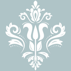 Oriental vector white pattern with arabesques and floral elements. Traditional classic ornament. Vintage pattern with arabesques