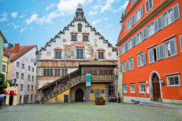 Old Rathaus in town of Lindau historic architecture view - obrazy, fototapety, plakaty