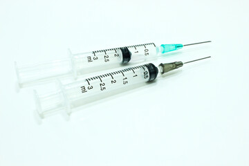 3 ml Plastic Syringe with Needle Isolated on the White Background