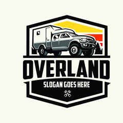 Overland 4x4 camper truck outdoor badge emblem vector logo illustration. © bonky