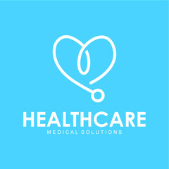 Stethoscope Heart Care Logo, Stethoscope In Heart Shape, Logo Template