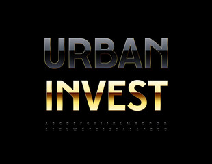 Vector business concept Urban Invest. Black and Gold chic Font. Elite Alphabet Letters and Numbers