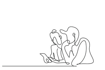 male and female employee in the office in the company are analyzing from the tablet, they are talking and thinking
