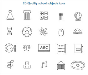 School subject outlined icon set. Pixel perfect