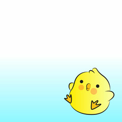 Two cute round cartoon chickens on a blue background.