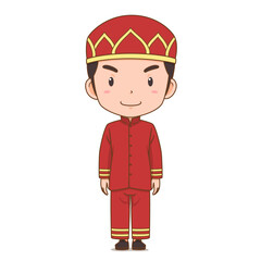 Cartoon character of boy in Thai ancient dress for The Royal Ploughing Ceremony.