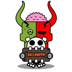 cartoon character costume vector illustration
cute zombie demon mascot holding halloween board