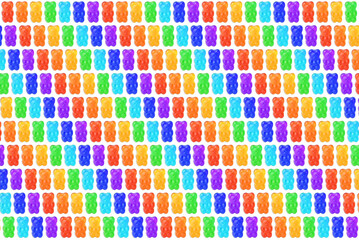 Geometric rainbow-colored gummy bears background