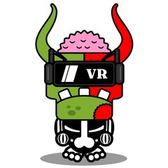 cartoon character costume vector illustration
cute zombie demon mascot wearing VR glasses