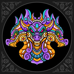 Colorful hydra dragon zentangle arts. isolated on black background