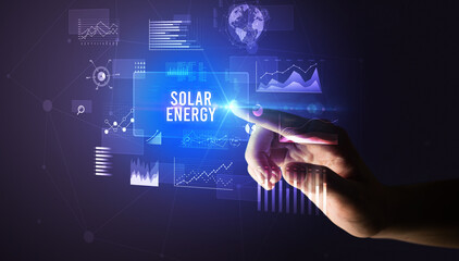 hand touching digital button, modern technology concept