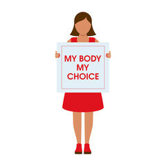 My Body My Choice lettering icon vector. US Abortion Rights Protests. Woman holding a sign symbol vector illustration. Keep abortion legal - obrazy, fototapety, plakaty