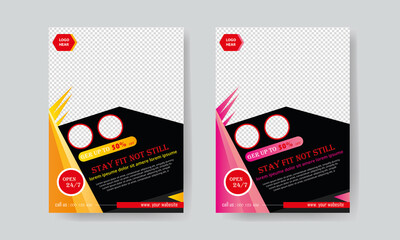 A4 gym flyer template with yellow & pink color variation 