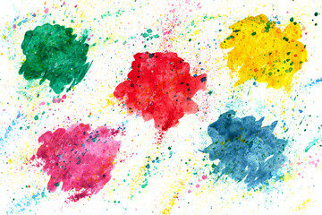 Multicolored watercolor spots and splashes on a white background. Colorful watercolor texture. Illustration.