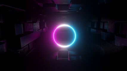 3D rendering neon abstract glowing ring