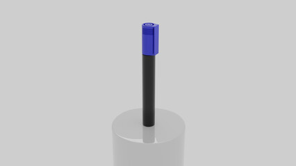 Blue marker on white background, 3D illustration, stationery and office supplies