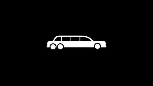 White picture of limousine on a black background. long car for the party. Distortion liquid style transition icon for your project. 4K video animation for motion graphics and compositing.