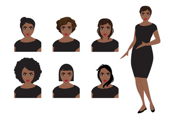 Vector Illustration, set of black woman hair style. Black beauty concept on white background.