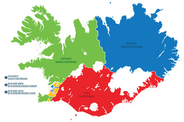 Map constituencies of Iceland with administrative divisions of the countr