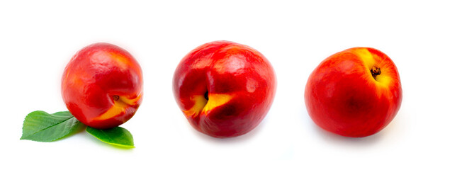 Fruit. Nectarines Are Isolated. A collection of various whole nectarine fruits on a white background.