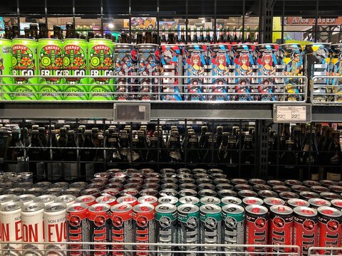 23.06.2022, Ukraine, Kharkov, grocery supermarket. hell energy drink on the supermarket shelf