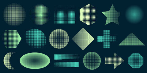 Set of halftone dots shapes. Abstract elements vector