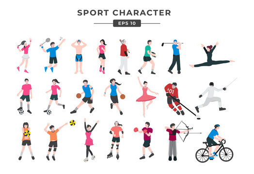various male and female sports characters set vector illustration eps 10