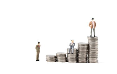 Miniature people : Coins stacked up in layers, Business growth concept.