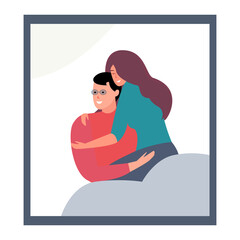Family portrait of a man and a woman in a frame. Flat vector illustration.
