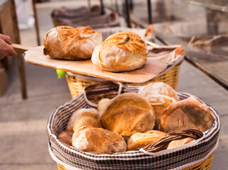 ruddy rolls of fresh warm grain bread