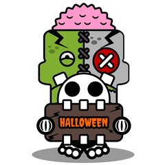 cartoon character costume vector illustration
cute zombie doll mascot holding halloween board