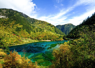  Travel in China Early morning at Jiuzhaigou scenic spot, Sichuan province, China.

