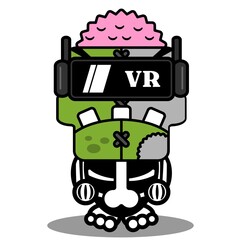 cartoon character costume vector illustration
cute zombie doll mascot wearing VR glasses