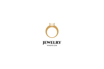 Fototapeta premium Flat ring jewelry logo vector icon design template. Elegant, beauty, royal