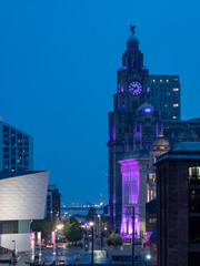 Night time at Liverpool waterfront buildings