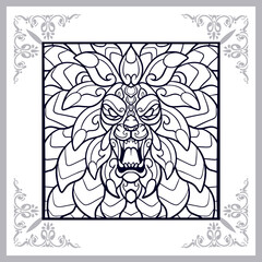 Lion head zentangle arts. isolated on white background