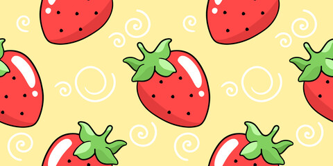 Strawberry, vector seamless pattern in the style of doodles, hand drawn