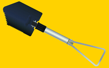 Folding sapper shovel on a yellow background