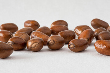 Close-up of pebe or monodora nut, the nutmeg of Gabon, a spice native to Africa