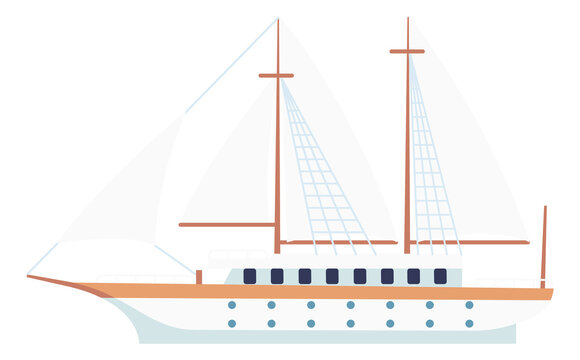 White sail schooner icon. Marine travel ship