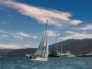 Fototapeta premium detail of sailing boat in the sea in la spezia