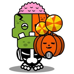 cartoon character costume vector illustration
cute pumpkin zombie mascot holding lollipop halloween