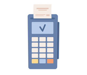 Pos terminal icon. Machine for payment of credit card. NFC cashless transaction concept. Vector flat illustration 