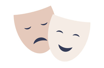 Comedy and tragedy theatrical masks icon. Masquerade sign. Vector flat illustration 