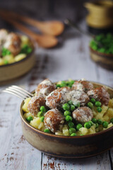 Swedish meatballs with mashed potato side dish - typical dish of Swedish cuisine