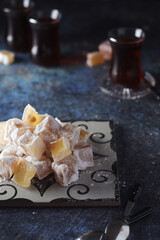 Traditional Turkish lokum with tea
