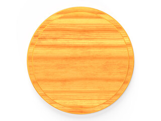 ピザを乗せる円い木のお皿。3Dレンダリングされた円形の木製トレイ。