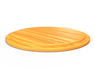 ピザを乗せる円い木のお皿。3Dレンダリングされた円形の木製トレイ。